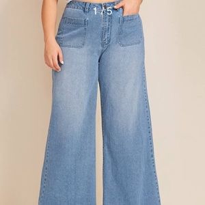 Plus Pocket Front Bleach Wash Wide Leg Jeans